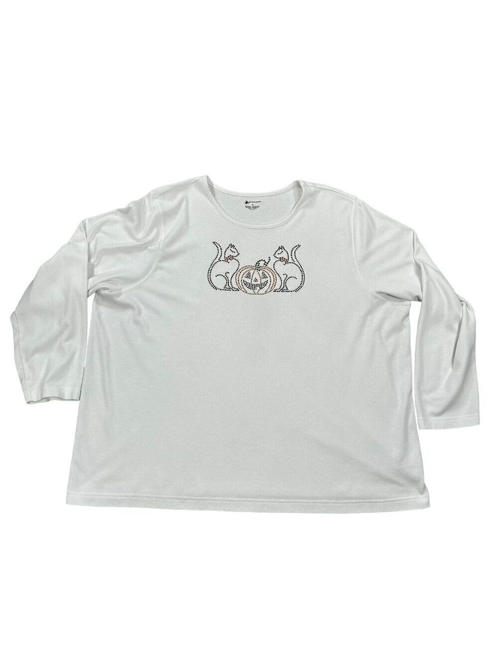 Designers Originals Halloween Cats Pumpkin Beaded Tee T-shirt Size 3X